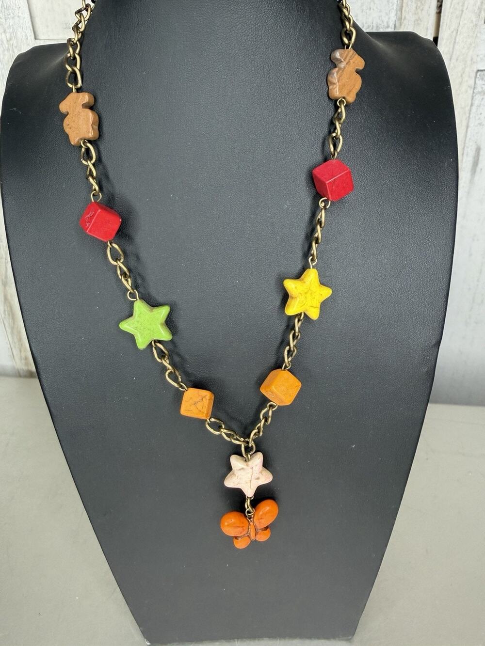Retro 70s Boho Star Flower Butterfly Link Necklace Charms Vintage